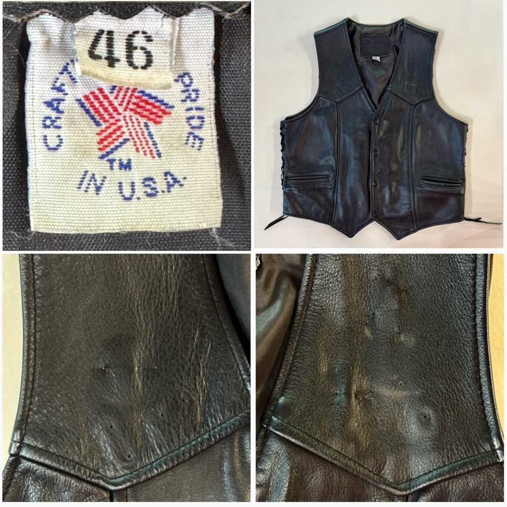 Black Leather Motorcycle Vest with Lace-Up Sides (46) - Picture 12 of 17